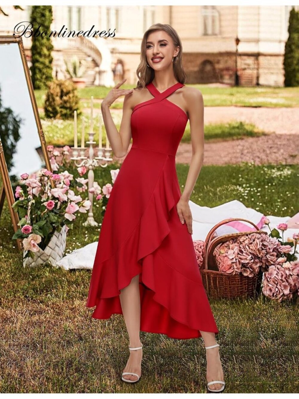 Women's Red Comfort Formal Wedding Guest Hi-Lo Prom Evening Party Maxi Dresses - Picture 2 of 6